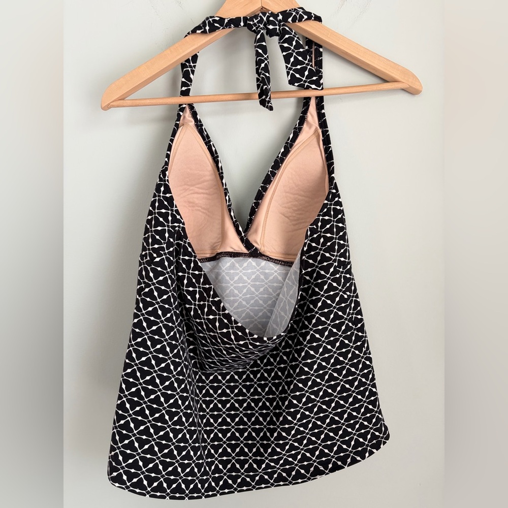 Lands' End Tankini Black and White Geometric Halter Top Skirted Swim Set, Sz 10 - Picture 5 of 15